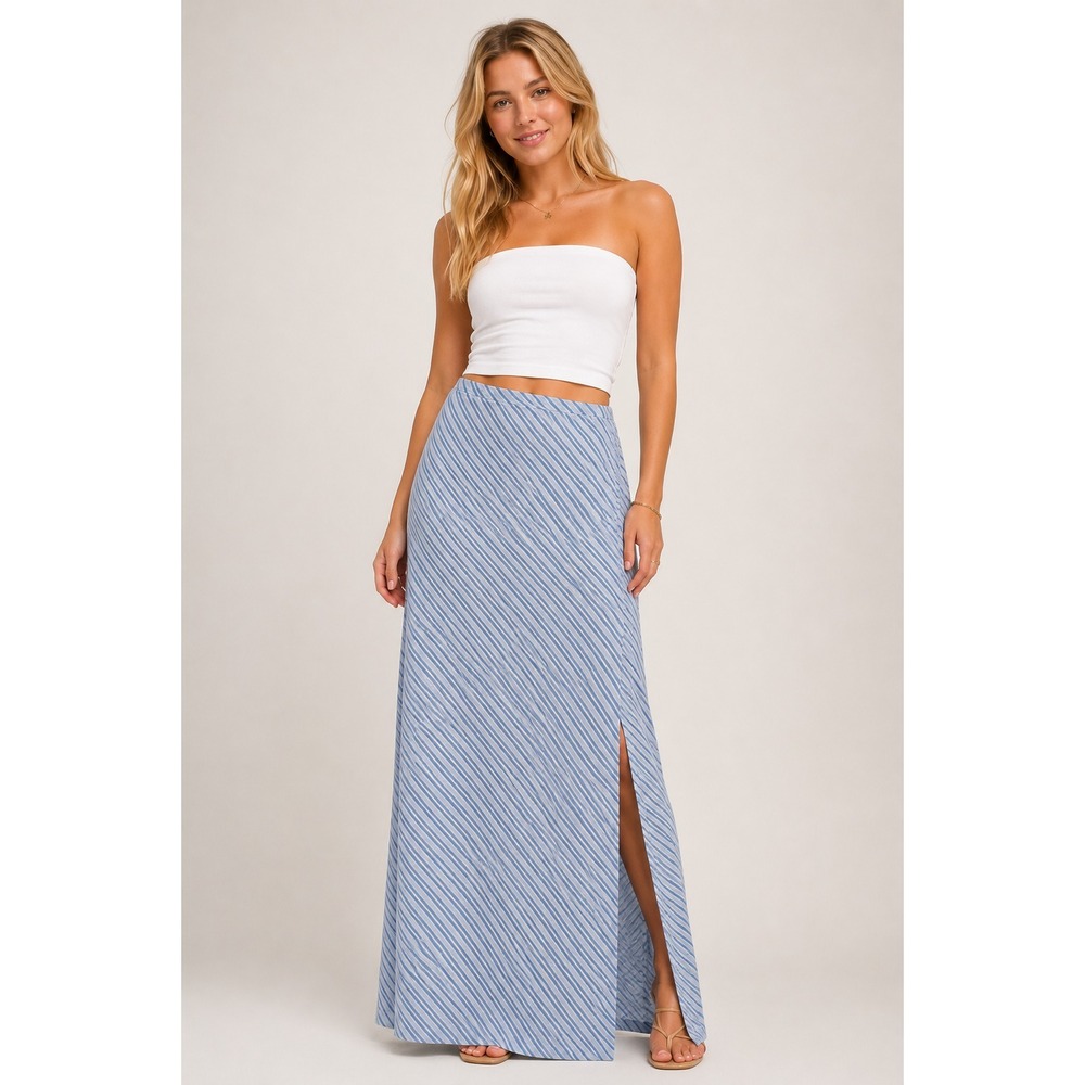 Urban Social Skirt XL Maxi Bias Cut Blue White Striped Y2K‎ Coastal Cottagecore